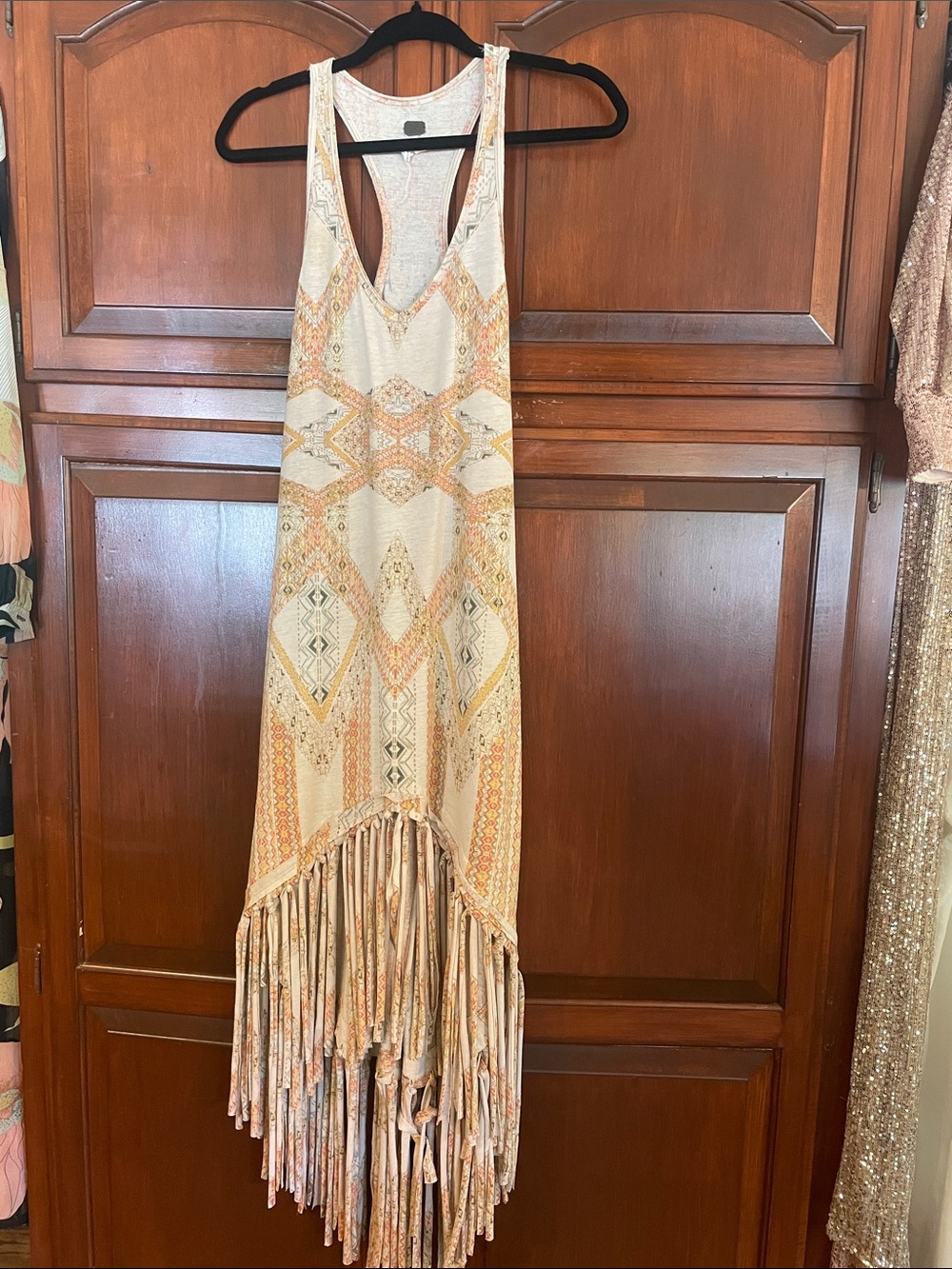 Free People Cream Maxi Dress with Peach & Tan Accents